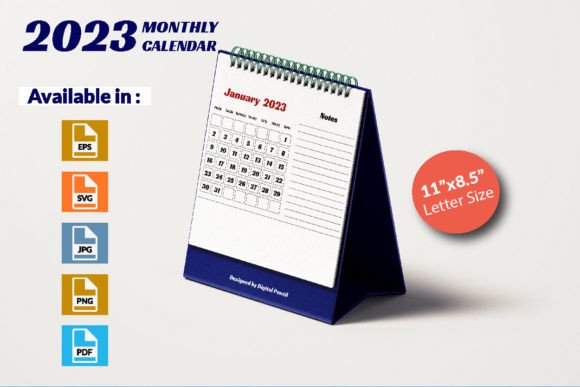 2023 Monthly Calendar Landscape: Graphics & Print Templates