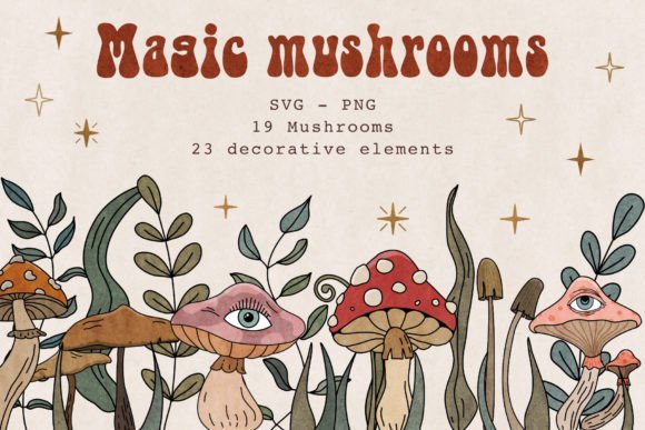 Retro Magic Mushrooms: Graphics for Crafts